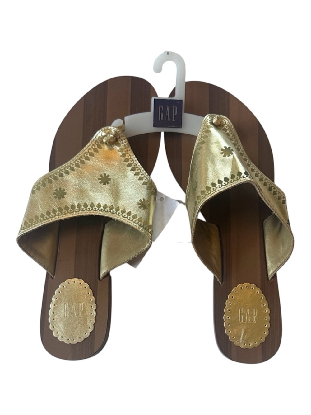 GAP Gold Metallic Crossover Slide Sandals Never Worn Womens 8